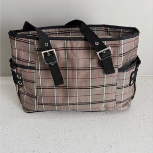 Plaid Tote Bag with Black Straps